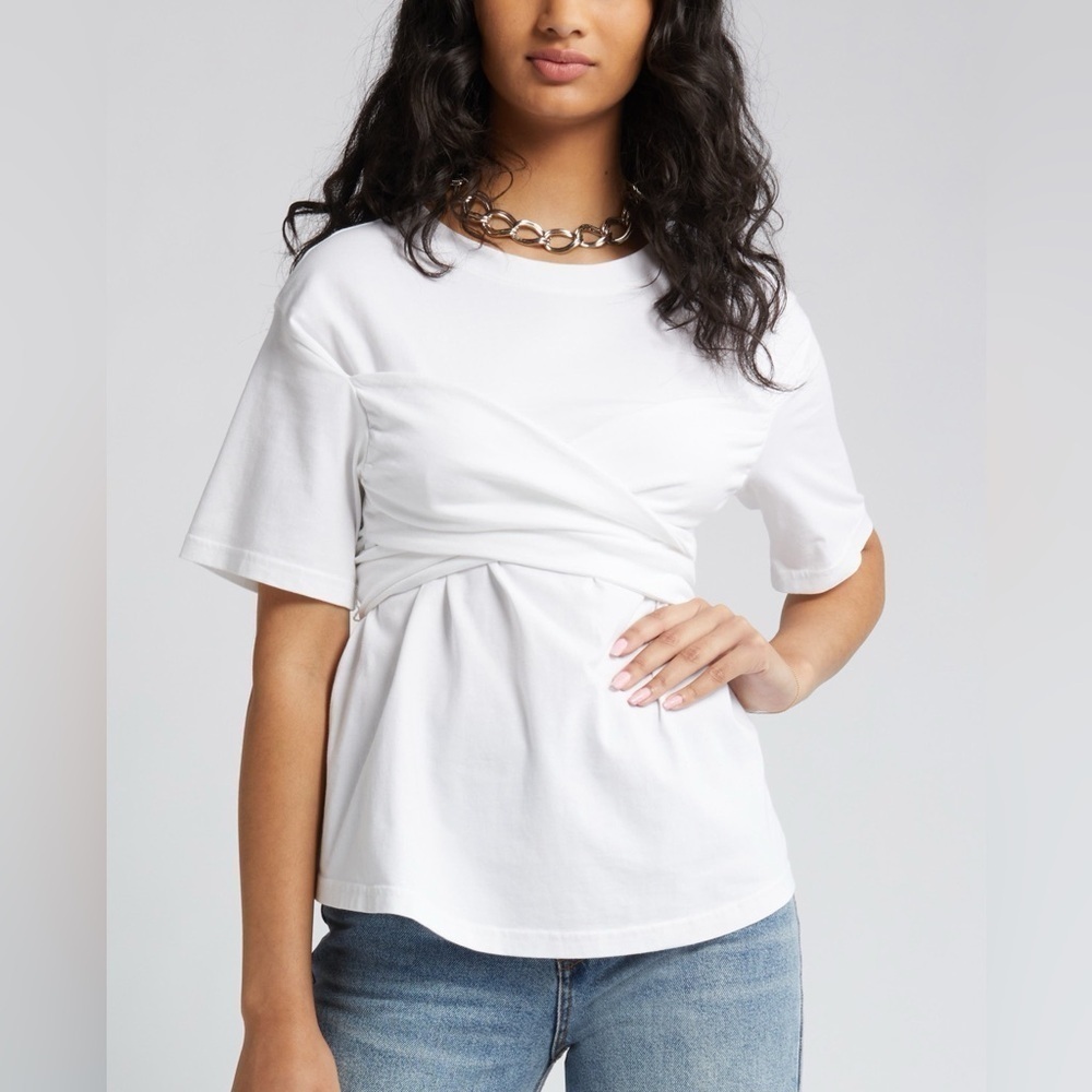 Open Edit Tie Back Corset T-Shirt in White Size Medium NWT